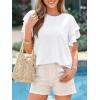 image:imageBTFBM Summer Tops for Women 2026 Crew Neck Ruffle Short Sleeve Shirts Loose Tunic Casual Spring BlousesWhite