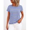 image:imageBTFBM Tops for Women Trendy Summer 2026 Crew Neck Short Sleeve T Shirts Striped Casual Vacation Blouse Basic TeeBlue White