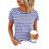 image:imageBTFBM Tops for Women Trendy Summer 2026 Crew Neck Short Sleeve T Shirts Striped Casual Vacation Blouse Basic TeeBlue White