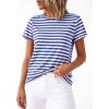 image:imageBTFBM Tops for Women Trendy Summer 2026 Crew Neck Short Sleeve T Shirts Striped Casual Vacation Blouse Basic TeeBlue White