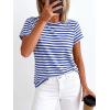 image:imageBTFBM Tops for Women Trendy Summer 2026 Crew Neck Short Sleeve T Shirts Striped Casual Vacation Blouse Basic TeeBlue White