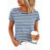 image:imageBTFBM Tops for Women Trendy Summer 2026 Crew Neck Short Sleeve T Shirts Striped Casual Vacation Blouse Basic TeeDark Blue White
