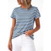 image:imageBTFBM Tops for Women Trendy Summer 2026 Crew Neck Short Sleeve T Shirts Striped Casual Vacation Blouse Basic TeeDark Blue White