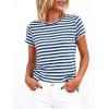 image:imageBTFBM Tops for Women Trendy Summer 2026 Crew Neck Short Sleeve T Shirts Striped Casual Vacation Blouse Basic TeeDark Blue White