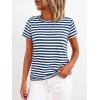 image:imageBTFBM Tops for Women Trendy Summer 2026 Crew Neck Short Sleeve T Shirts Striped Casual Vacation Blouse Basic TeeDark Blue White