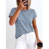 image:imageBTFBM Tops for Women Trendy Summer 2026 Crew Neck Short Sleeve T Shirts Striped Casual Vacation Blouse Basic TeeDark Blue White