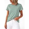 image:imageBTFBM Tops for Women Trendy Summer 2026 Crew Neck Short Sleeve T Shirts Striped Casual Vacation Blouse Basic TeeGreen White