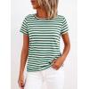 image:imageBTFBM Tops for Women Trendy Summer 2026 Crew Neck Short Sleeve T Shirts Striped Casual Vacation Blouse Basic TeeGreen White