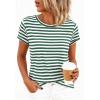 image:imageBTFBM Tops for Women Trendy Summer 2026 Crew Neck Short Sleeve T Shirts Striped Casual Vacation Blouse Basic TeeGreen White