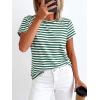 image:imageBTFBM Tops for Women Trendy Summer 2026 Crew Neck Short Sleeve T Shirts Striped Casual Vacation Blouse Basic TeeGreen White