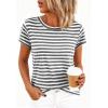 image:imageBTFBM Tops for Women Trendy Summer 2026 Crew Neck Short Sleeve T Shirts Striped Casual Vacation Blouse Basic TeeGrey White