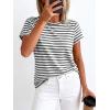 image:imageBTFBM Tops for Women Trendy Summer 2026 Crew Neck Short Sleeve T Shirts Striped Casual Vacation Blouse Basic TeeGrey White