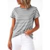 image:imageBTFBM Tops for Women Trendy Summer 2026 Crew Neck Short Sleeve T Shirts Striped Casual Vacation Blouse Basic TeeGrey White