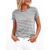 image:imageBTFBM Tops for Women Trendy Summer 2026 Crew Neck Short Sleeve T Shirts Striped Casual Vacation Blouse Basic TeeGrey White