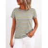 image:imageBTFBM Tops for Women Trendy Summer 2026 Crew Neck Short Sleeve T Shirts Striped Casual Vacation Blouse Basic TeeLight Blue Khaki