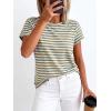 image:imageBTFBM Tops for Women Trendy Summer 2026 Crew Neck Short Sleeve T Shirts Striped Casual Vacation Blouse Basic TeeLight Blue Khaki