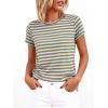 image:imageBTFBM Tops for Women Trendy Summer 2026 Crew Neck Short Sleeve T Shirts Striped Casual Vacation Blouse Basic TeeLight Blue Khaki