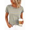 image:imageBTFBM Tops for Women Trendy Summer 2026 Crew Neck Short Sleeve T Shirts Striped Casual Vacation Blouse Basic TeeLight Blue Khaki