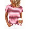 image:imageBTFBM Tops for Women Trendy Summer 2026 Crew Neck Short Sleeve T Shirts Striped Casual Vacation Blouse Basic TeeRed White