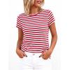 image:imageBTFBM Tops for Women Trendy Summer 2026 Crew Neck Short Sleeve T Shirts Striped Casual Vacation Blouse Basic TeeRed White
