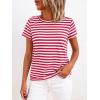 image:imageBTFBM Tops for Women Trendy Summer 2026 Crew Neck Short Sleeve T Shirts Striped Casual Vacation Blouse Basic TeeRed White