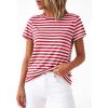image:imageBTFBM Tops for Women Trendy Summer 2026 Crew Neck Short Sleeve T Shirts Striped Casual Vacation Blouse Basic TeeRed White