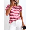 image:imageBTFBM Tops for Women Trendy Summer 2026 Crew Neck Short Sleeve T Shirts Striped Casual Vacation Blouse Basic TeeRed White