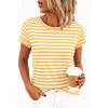 image:imageBTFBM Tops for Women Trendy Summer 2026 Crew Neck Short Sleeve T Shirts Striped Casual Vacation Blouse Basic TeeYellow White