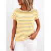 image:imageBTFBM Tops for Women Trendy Summer 2026 Crew Neck Short Sleeve T Shirts Striped Casual Vacation Blouse Basic TeeYellow White