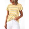 image:imageBTFBM Tops for Women Trendy Summer 2026 Crew Neck Short Sleeve T Shirts Striped Casual Vacation Blouse Basic TeeYellow White