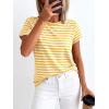 image:imageBTFBM Tops for Women Trendy Summer 2026 Crew Neck Short Sleeve T Shirts Striped Casual Vacation Blouse Basic TeeYellow White