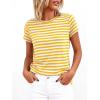 image:imageBTFBM Tops for Women Trendy Summer 2026 Crew Neck Short Sleeve T Shirts Striped Casual Vacation Blouse Basic TeeYellow White