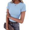 image:imageBTFBM Summer Tops for Women 2026 Crew Neck Rolled Sleeve T Shirts Knit Slim Basic Casual Spring Top Workout Y2k ClothesLight Blue