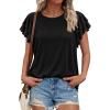 image:imageBTFBM Summer Tops for Women 2026 Crew Neck Ruffle Short Sleeve Shirts Loose Tunic Casual Spring BlousesBlack