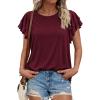 image:imageBTFBM Summer Tops for Women 2026 Crew Neck Ruffle Short Sleeve Shirts Loose Tunic Casual Spring BlousesBurgundy