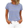 image:imageBTFBM Tops for Women Trendy Summer 2026 Crew Neck Short Sleeve T Shirts Striped Casual Vacation Blouse Basic TeeBlue White