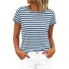 image:imageBTFBM Tops for Women Trendy Summer 2026 Crew Neck Short Sleeve T Shirts Striped Casual Vacation Blouse Basic TeeDark Blue White