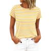 image:imageBTFBM Tops for Women Trendy Summer 2026 Crew Neck Short Sleeve T Shirts Striped Casual Vacation Blouse Basic TeeYellow White