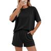 image:imageBTFBM 2 Piece Lounge Sets For Women 2026 Summer Airport Travel Vacation Outfits Loose Matching Clothing Spring Short SetBlack