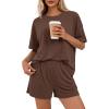 image:imageBTFBM 2 Piece Lounge Sets For Women 2026 Summer Airport Travel Vacation Outfits Loose Matching Clothing Spring Short SetBrown
