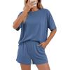 image:imageBTFBM 2 Piece Lounge Sets For Women 2026 Summer Airport Travel Vacation Outfits Loose Matching Clothing Spring Short SetGrey Blue