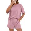 image:imageBTFBM 2 Piece Lounge Sets For Women 2026 Summer Airport Travel Vacation Outfits Loose Matching Clothing Spring Short SetPink