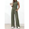 image:imageBTFBM Two Piece Sets for Women Summer Outfits 2026 Lounge Sets Mock Neck Tops Wide Leg Pants Travel Fashion ClothingArmy Green