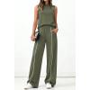 image:imageBTFBM Two Piece Sets for Women Summer Outfits 2026 Lounge Sets Mock Neck Tops Wide Leg Pants Travel Fashion ClothingArmy Green