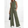 image:imageBTFBM Two Piece Sets for Women Summer Outfits 2026 Lounge Sets Mock Neck Tops Wide Leg Pants Travel Fashion ClothingArmy Green