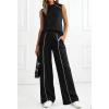 image:imageBTFBM Two Piece Sets for Women Summer Outfits 2026 Lounge Sets Mock Neck Tops Wide Leg Pants Travel Fashion ClothingBlack