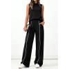 image:imageBTFBM Two Piece Sets for Women Summer Outfits 2026 Lounge Sets Mock Neck Tops Wide Leg Pants Travel Fashion ClothingBlack