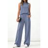 image:imageBTFBM Two Piece Sets for Women Summer Outfits 2026 Lounge Sets Mock Neck Tops Wide Leg Pants Travel Fashion ClothingGrey Blue