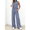 image:imageBTFBM Two Piece Sets for Women Summer Outfits 2026 Lounge Sets Mock Neck Tops Wide Leg Pants Travel Fashion ClothingGrey Blue