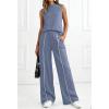 image:imageBTFBM Two Piece Sets for Women Summer Outfits 2026 Lounge Sets Mock Neck Tops Wide Leg Pants Travel Fashion ClothingGrey Blue